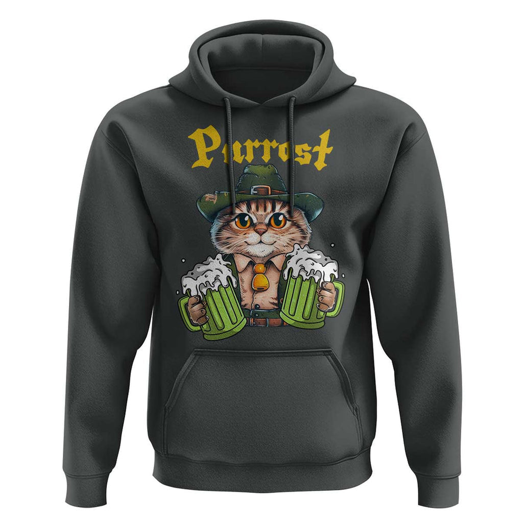 Funny Oktoberfest Cat Hoodie Purrost Kitty Drinking Beer Lederhosen Pet Lovers TS11 Dark Heather Print Your Wear