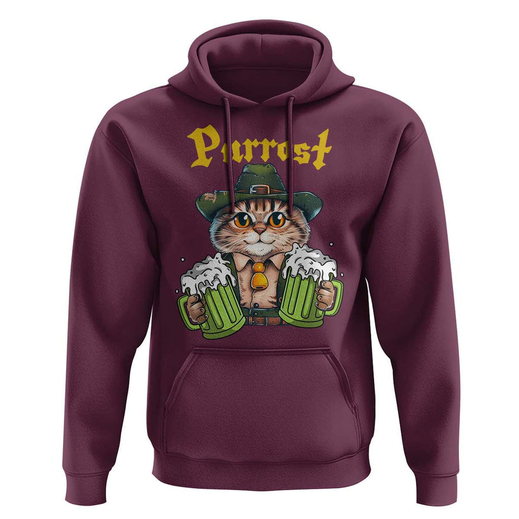 Funny Oktoberfest Cat Hoodie Purrost Kitty Drinking Beer Lederhosen Pet Lovers TS11 Maroon Print Your Wear