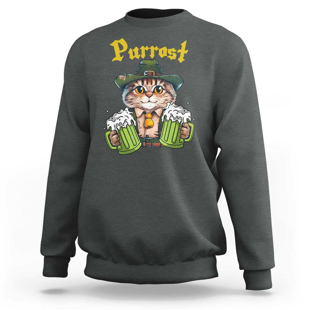 Funny Oktoberfest Cat Sweatshirt Purrost Kitty Drinking Beer Lederhosen Pet Lovers TS11 Dark Heather Print Your Wear
