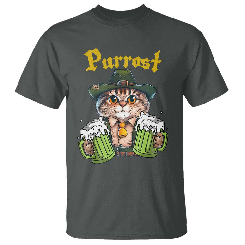Funny Oktoberfest Cat T Shirt Purrost Kitty Drinking Beer Lederhosen Pet Lovers TS11 Dark Heather Print Your Wear