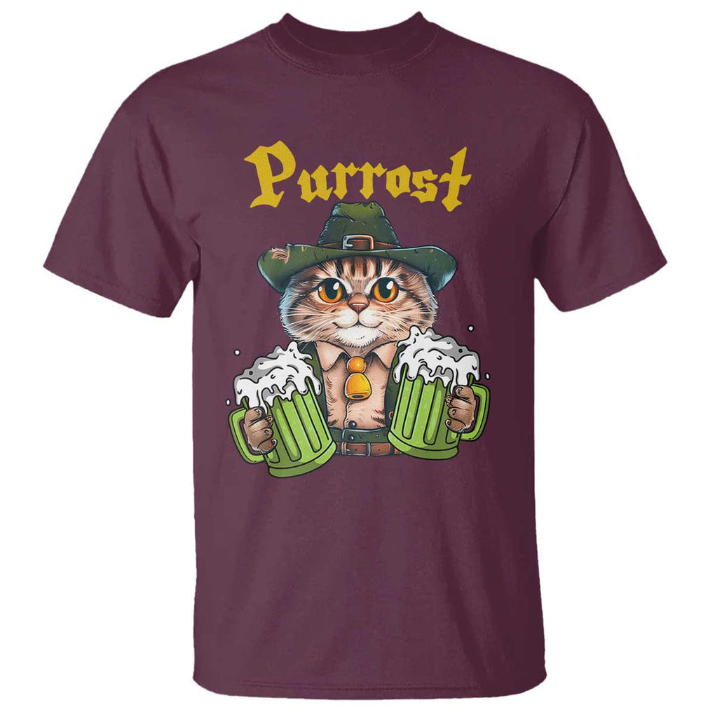 Funny Oktoberfest Cat T Shirt Purrost Kitty Drinking Beer Lederhosen Pet Lovers TS11 Maroon Print Your Wear