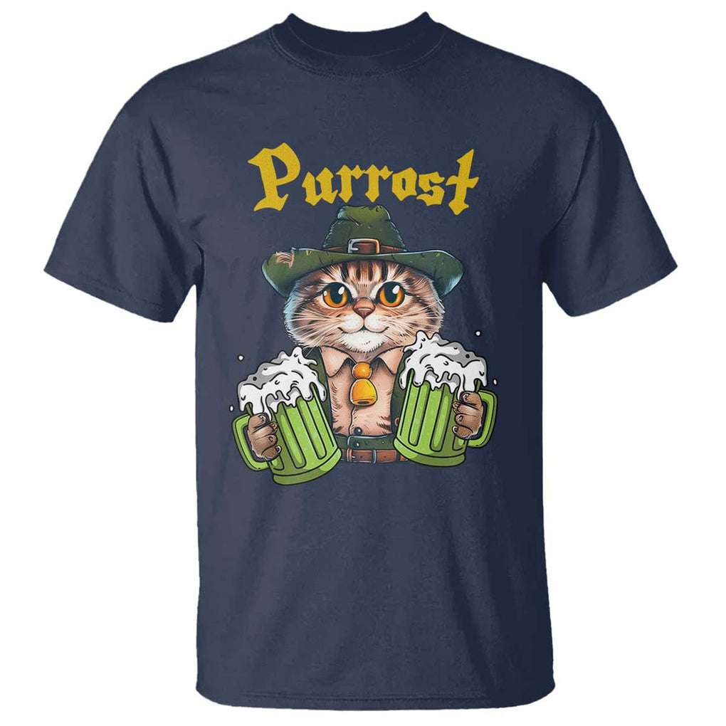 Funny Oktoberfest Cat T Shirt Purrost Kitty Drinking Beer Lederhosen Pet Lovers TS11 Navy Print Your Wear