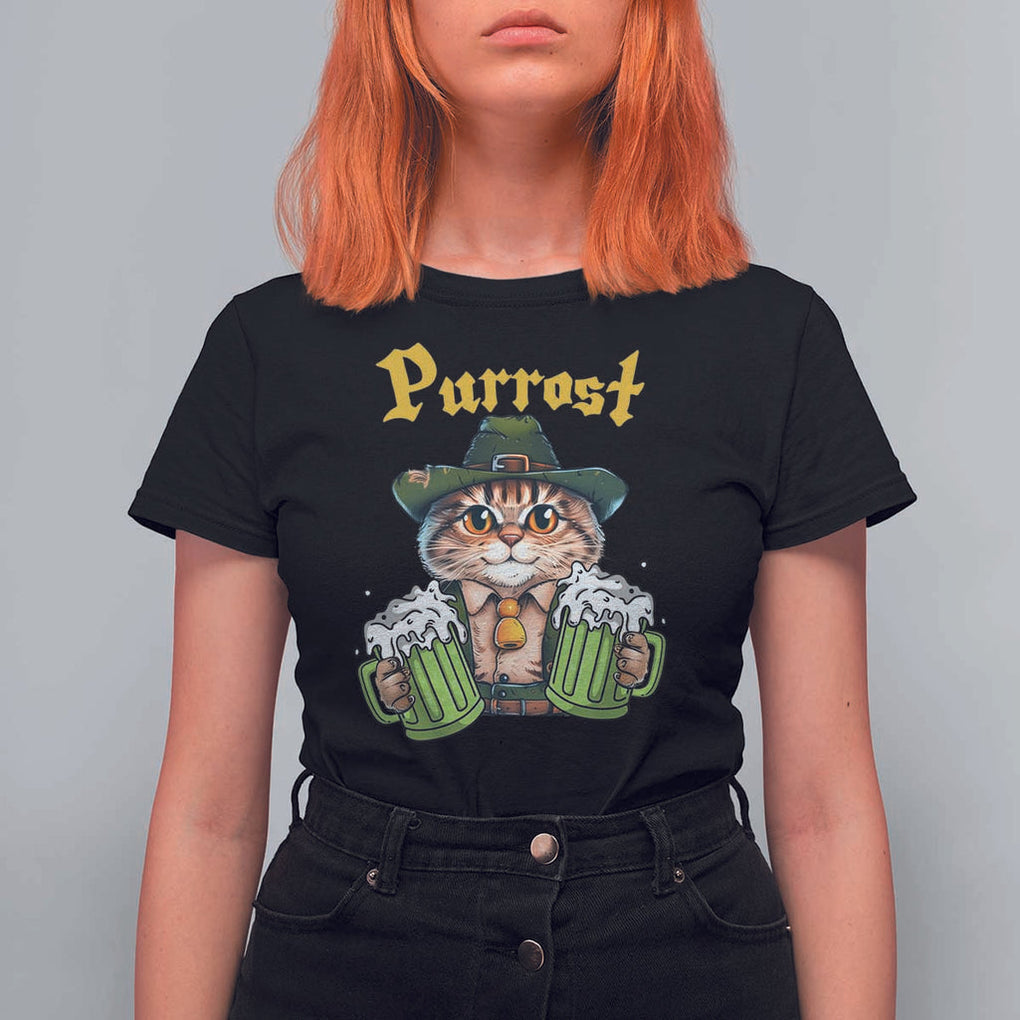Funny Oktoberfest Cat T Shirt For Women Purrost Kitty Drinking Beer Lederhosen Pet Lovers TS11 Black Print Your Wear