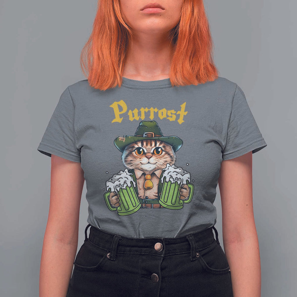 Funny Oktoberfest Cat T Shirt For Women Purrost Kitty Drinking Beer Lederhosen Pet Lovers TS11 Charcoal Print Your Wear