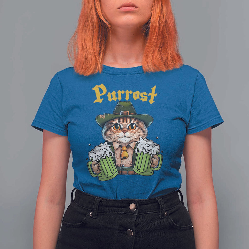 Funny Oktoberfest Cat T Shirt For Women Purrost Kitty Drinking Beer Lederhosen Pet Lovers TS11 Royal Blue Print Your Wear