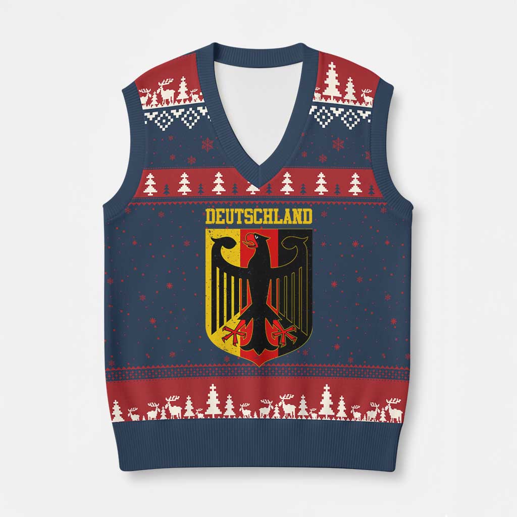 Deutschland German Pride V-Neck Knit Sweater Vest Bundesadler Coat of Arms TS11 Navy Red Print Your Wear