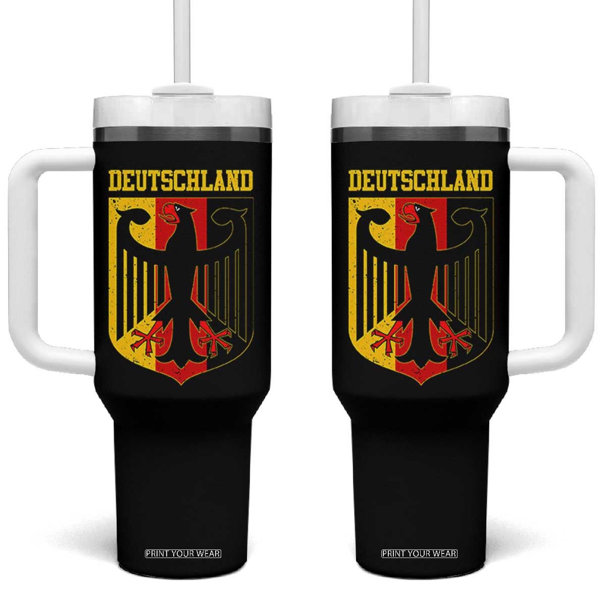 Deutschland German Pride Tumbler With Handle Bundesadler Coat of Arms TS11 One Size: 40 oz Black Print Your Wear
