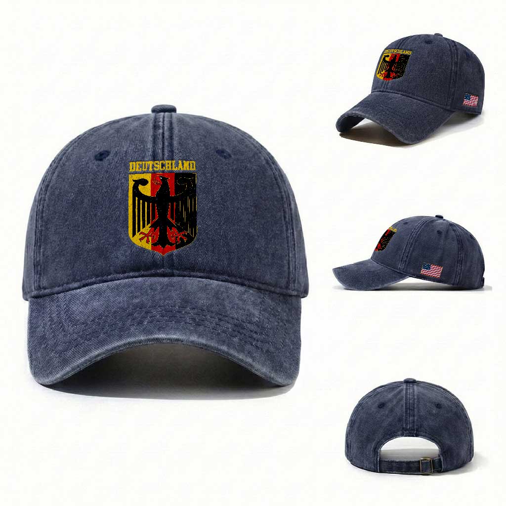Deutschland German Pride Washed Cotton Baseball Cap Bundesadler Coat of Arms TS11 Washed Cap Universal Fit Navy Print Your Wear