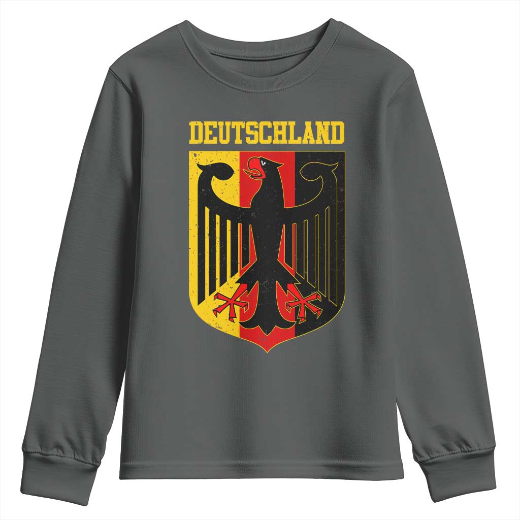 Deutschland German Pride Youth Sweatshirt Bundesadler Coat of Arms TS11 Dark Heather Print Your Wear