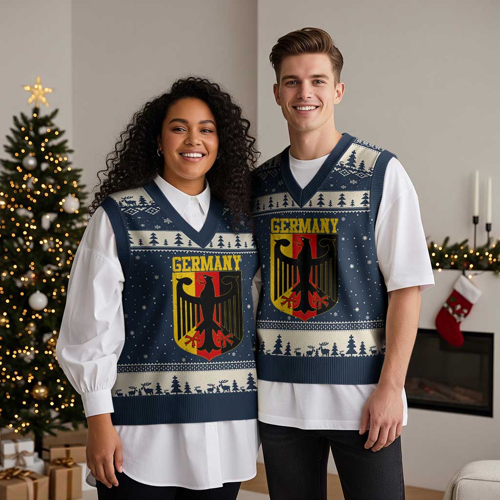 Proud Germany V-Neck Knit Sweater Vest Bundesadler Coat of Arms German Flag TS11 Navy Beige Print Your Wear