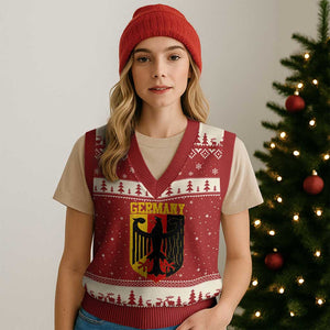 Proud Germany V-Neck Knit Sweater Vest Bundesadler Coat of Arms German Flag TS11 Red Beige Print Your Wear