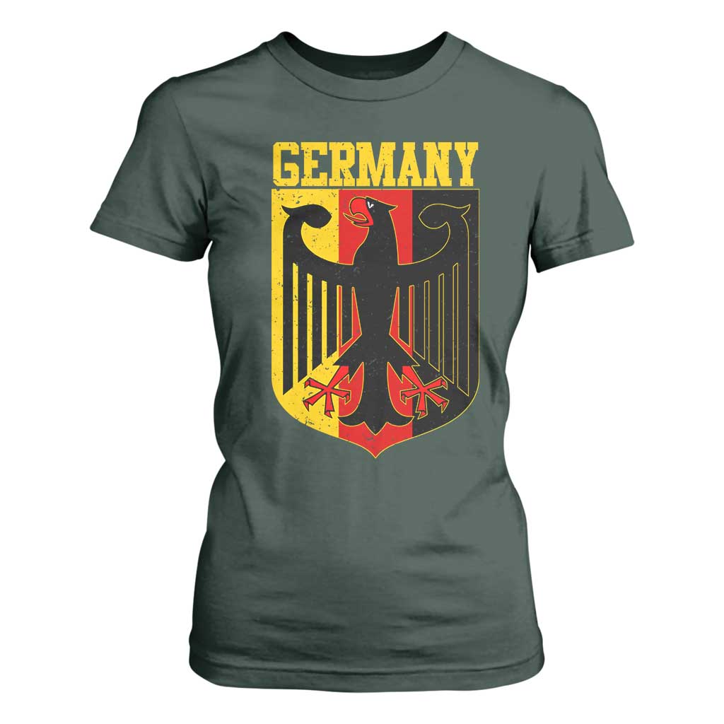 Proud Germany T Shirt For Women Bundesadler Coat of Arms German Flag TS11 Dark Forest Green Print Your Wear