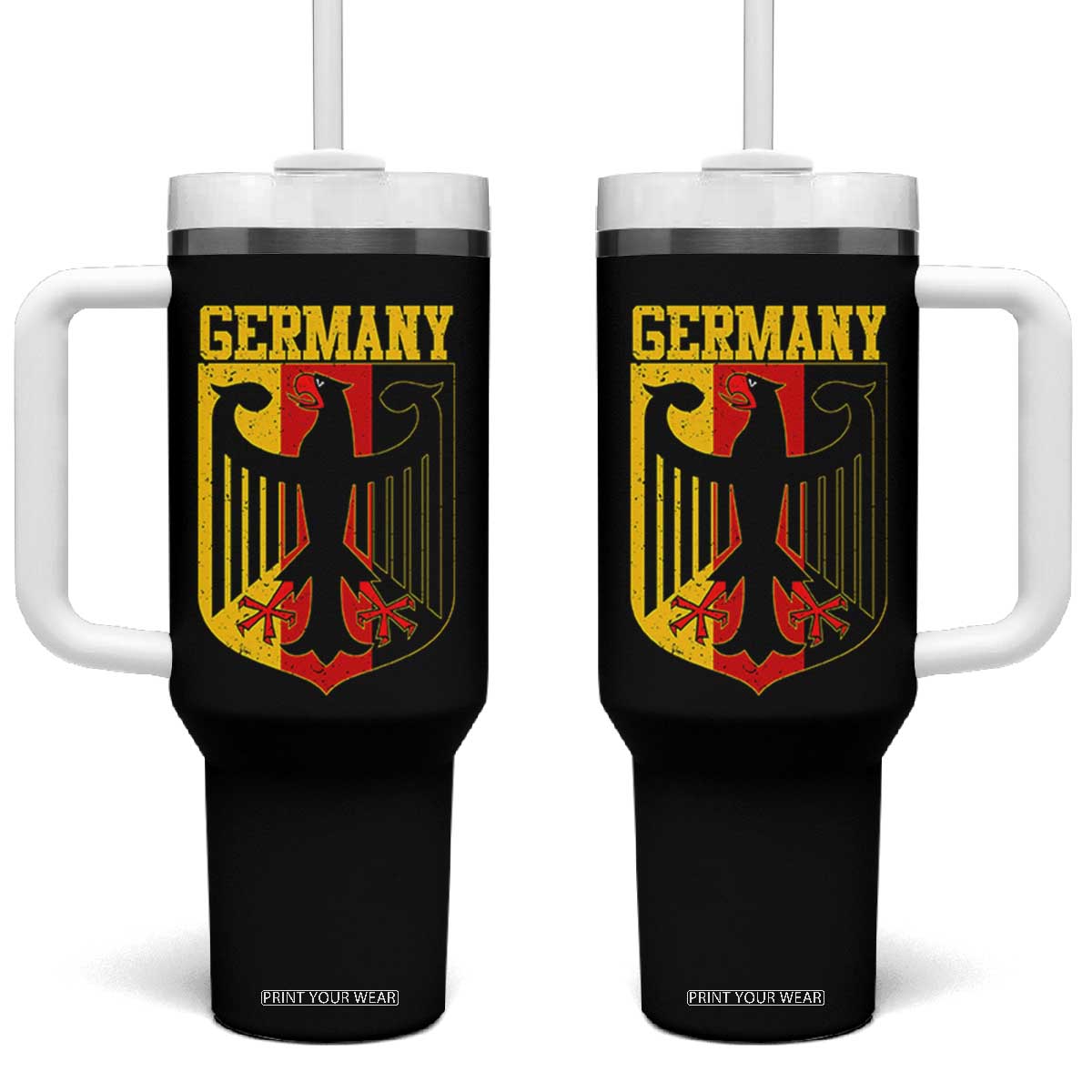 Proud Germany Tumbler With Handle Bundesadler Coat of Arms German Flag TS11 One Size: 40 oz Black Print Your Wear