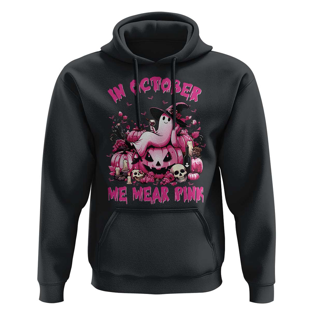 Breast Cancer Awareness Hoodie In October We Wear Pink Halloween Ghost Pumpkin Wine Skull TS11 Black Print Your Wear