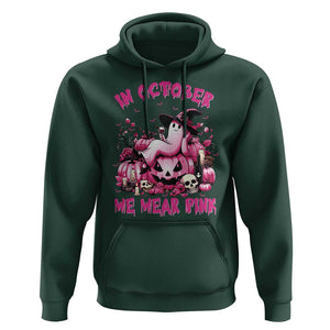 Breast Cancer Awareness Hoodie In October We Wear Pink Halloween Ghost Pumpkin Wine Skull TS11 Dark Forest Green Print Your Wear