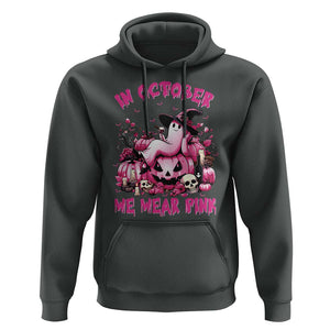 Breast Cancer Awareness Hoodie In October We Wear Pink Halloween Ghost Pumpkin Wine Skull TS11 Dark Heather Print Your Wear