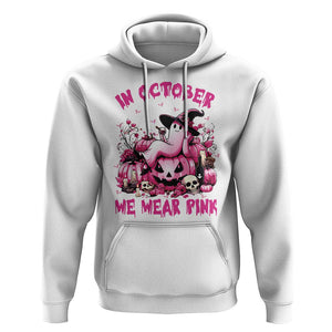 Breast Cancer Awareness Hoodie In October We Wear Pink Halloween Ghost Pumpkin Wine Skull TS11 White Print Your Wear