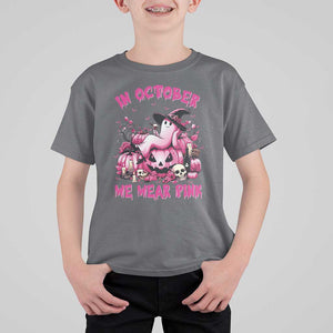 Breast Cancer Awareness T Shirt For Kid In October We Wear Pink Halloween Ghost Pumpkin Wine Skull TS11 Charcoal Print Your Wear