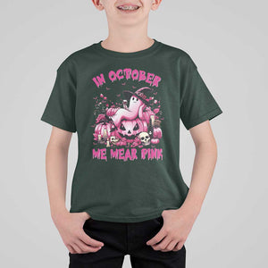 Breast Cancer Awareness T Shirt For Kid In October We Wear Pink Halloween Ghost Pumpkin Wine Skull TS11 Dark Forest Green Print Your Wear