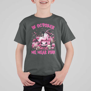 Breast Cancer Awareness T Shirt For Kid In October We Wear Pink Halloween Ghost Pumpkin Wine Skull TS11 Dark Heather Print Your Wear