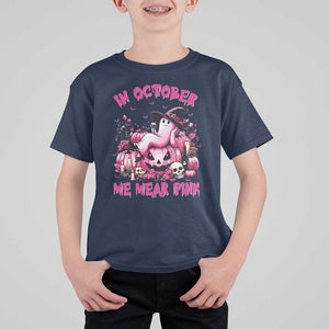 Breast Cancer Awareness T Shirt For Kid In October We Wear Pink Halloween Ghost Pumpkin Wine Skull TS11 Navy Print Your Wear