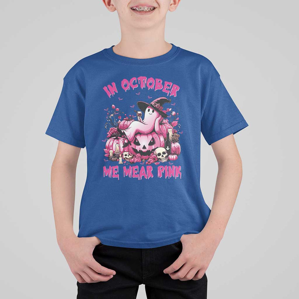 Breast Cancer Awareness T Shirt For Kid In October We Wear Pink Halloween Ghost Pumpkin Wine Skull TS11 Royal Blue Print Your Wear
