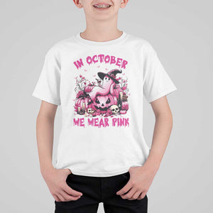 Breast Cancer Awareness T Shirt For Kid In October We Wear Pink Halloween Ghost Pumpkin Wine Skull TS11 White Print Your Wear