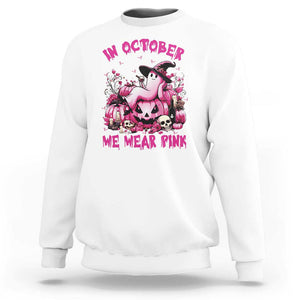 Breast Cancer Awareness Sweatshirt In October We Wear Pink Halloween Ghost Pumpkin Wine Skull TS11 White Print Your Wear
