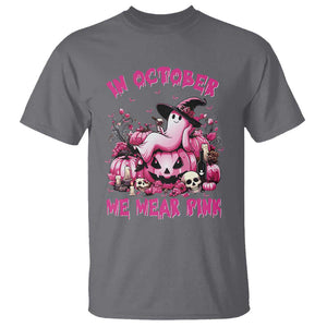 Breast Cancer Awareness T Shirt In October We Wear Pink Halloween Ghost Pumpkin Wine Skull TS11 Charcoal Print Your Wear