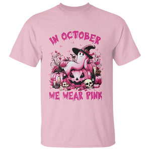 Breast Cancer Awareness T Shirt In October We Wear Pink Halloween Ghost Pumpkin Wine Skull TS11 Light Pink Print Your Wear