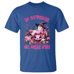 Breast Cancer Awareness T Shirt In October We Wear Pink Halloween Ghost Pumpkin Wine Skull TS11 Royal Blue Print Your Wear