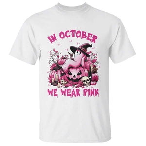 Breast Cancer Awareness T Shirt In October We Wear Pink Halloween Ghost Pumpkin Wine Skull TS11 White Print Your Wear