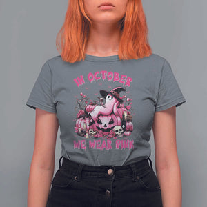 Breast Cancer Awareness T Shirt For Women In October We Wear Pink Halloween Ghost Pumpkin Wine Skull TS11 Charcoal Print Your Wear