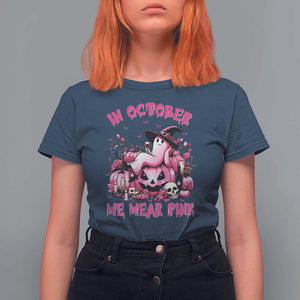 Breast Cancer Awareness T Shirt For Women In October We Wear Pink Halloween Ghost Pumpkin Wine Skull TS11 Navy Print Your Wear