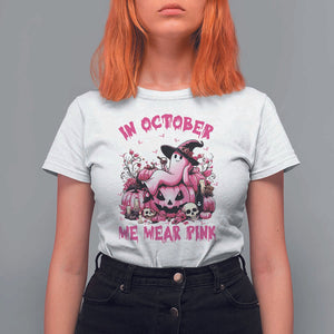 Breast Cancer Awareness T Shirt For Women In October We Wear Pink Halloween Ghost Pumpkin Wine Skull TS11 White Print Your Wear