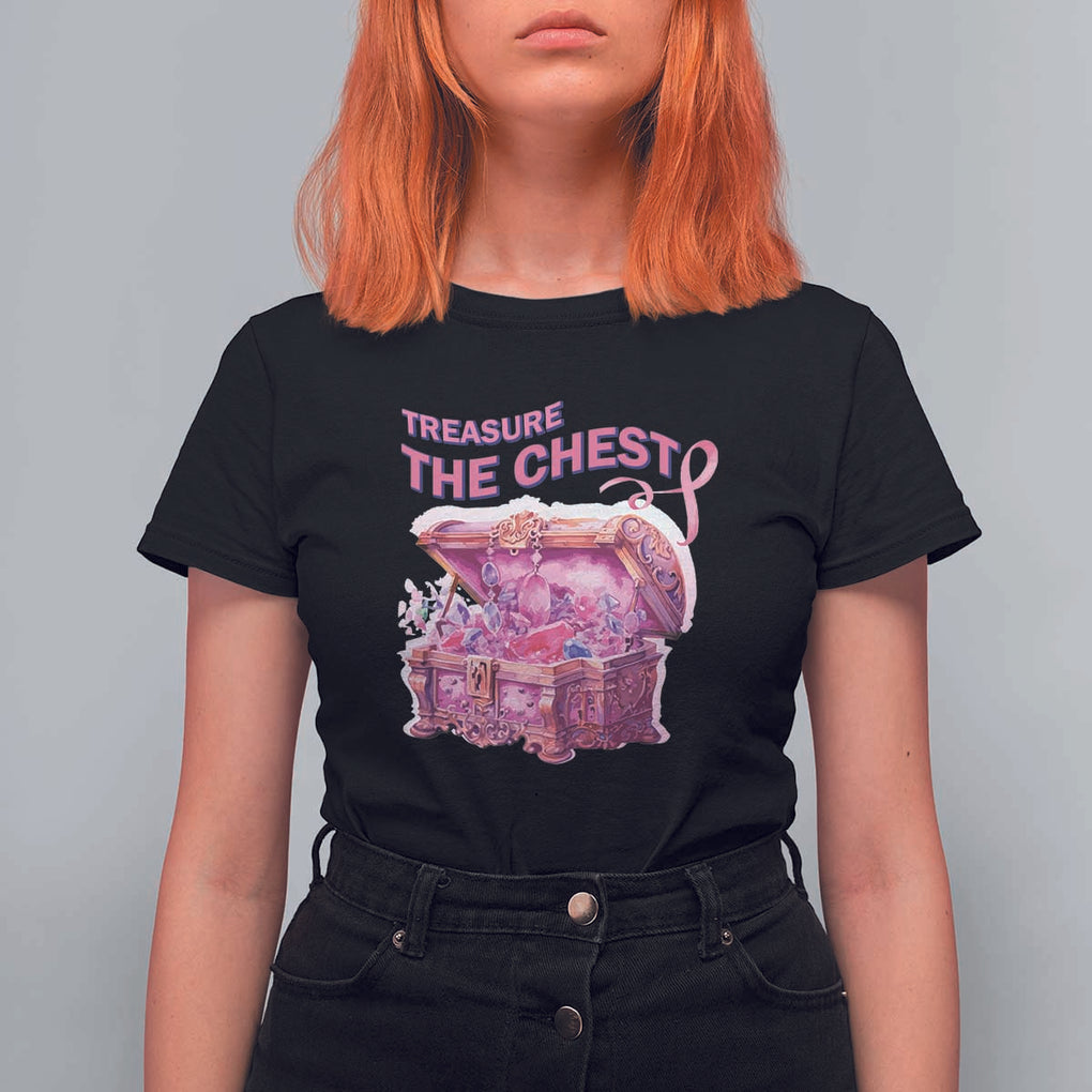 Breast Cancer Awareness T Shirt For Women Treasure The Chest Crystal Diamond Pink Ribbon TS11 Black Print Your Wear