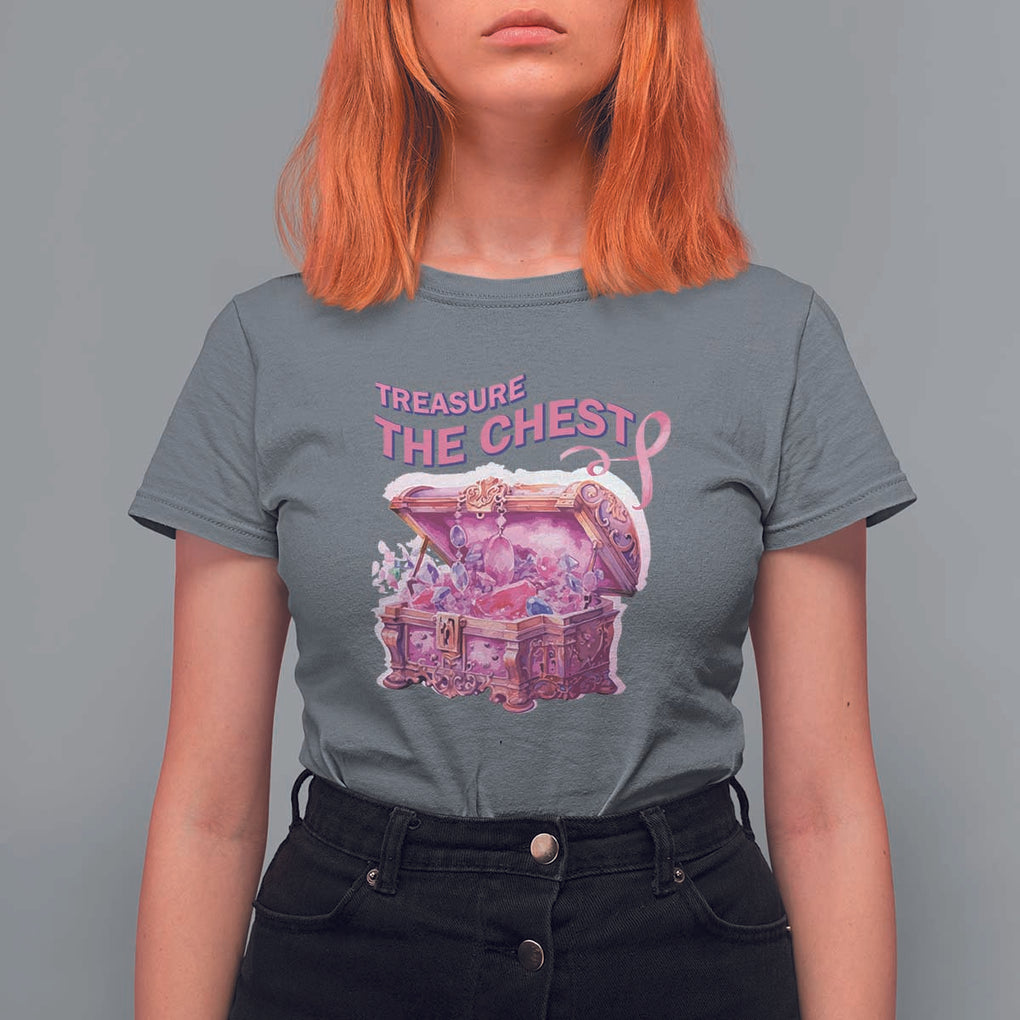 Breast Cancer Awareness T Shirt For Women Treasure The Chest Crystal Diamond Pink Ribbon TS11 Charcoal Print Your Wear