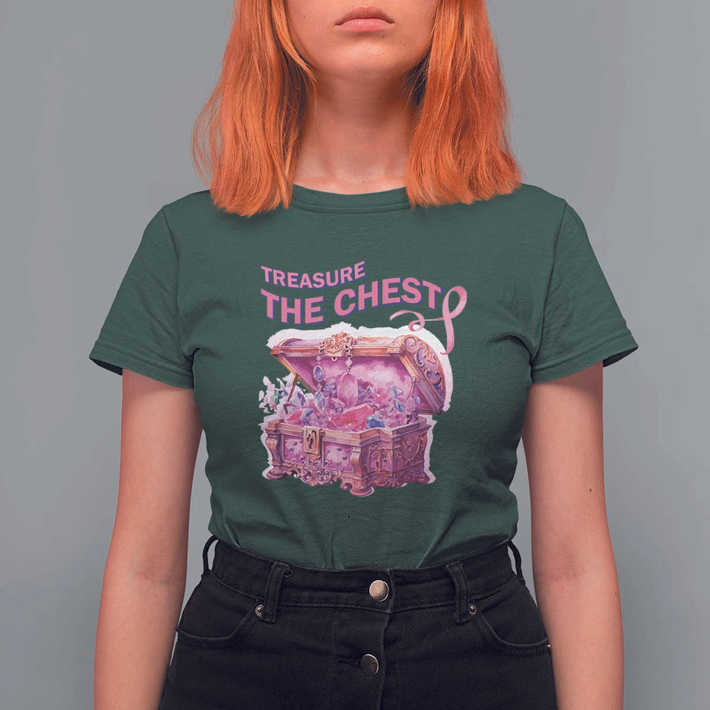 Breast Cancer Awareness T Shirt For Women Treasure The Chest Crystal Diamond Pink Ribbon TS11 Dark Forest Green Print Your Wear