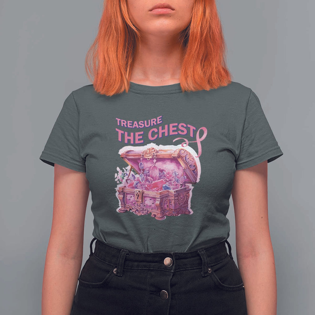 Breast Cancer Awareness T Shirt For Women Treasure The Chest Crystal Diamond Pink Ribbon TS11 Dark Heather Print Your Wear