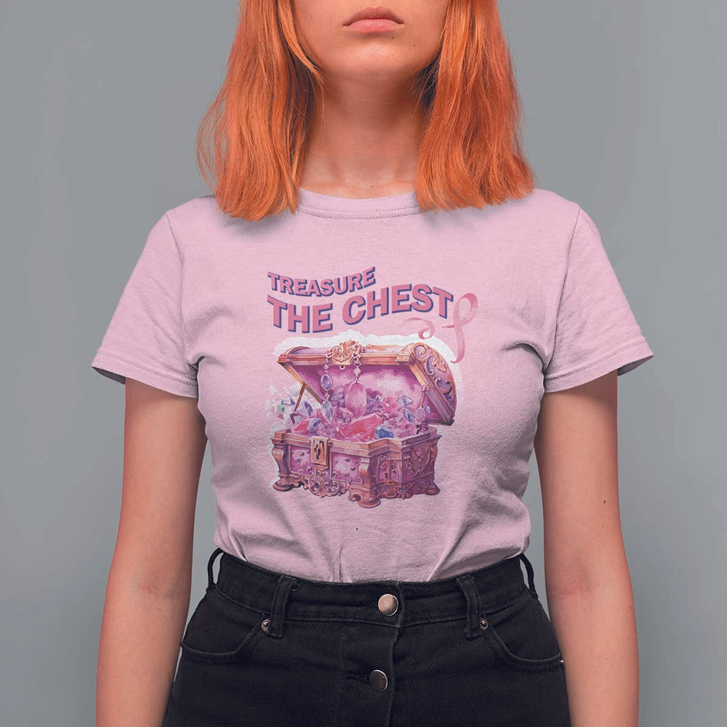 Breast Cancer Awareness T Shirt For Women Treasure The Chest Crystal Diamond Pink Ribbon TS11 Light Pink Print Your Wear
