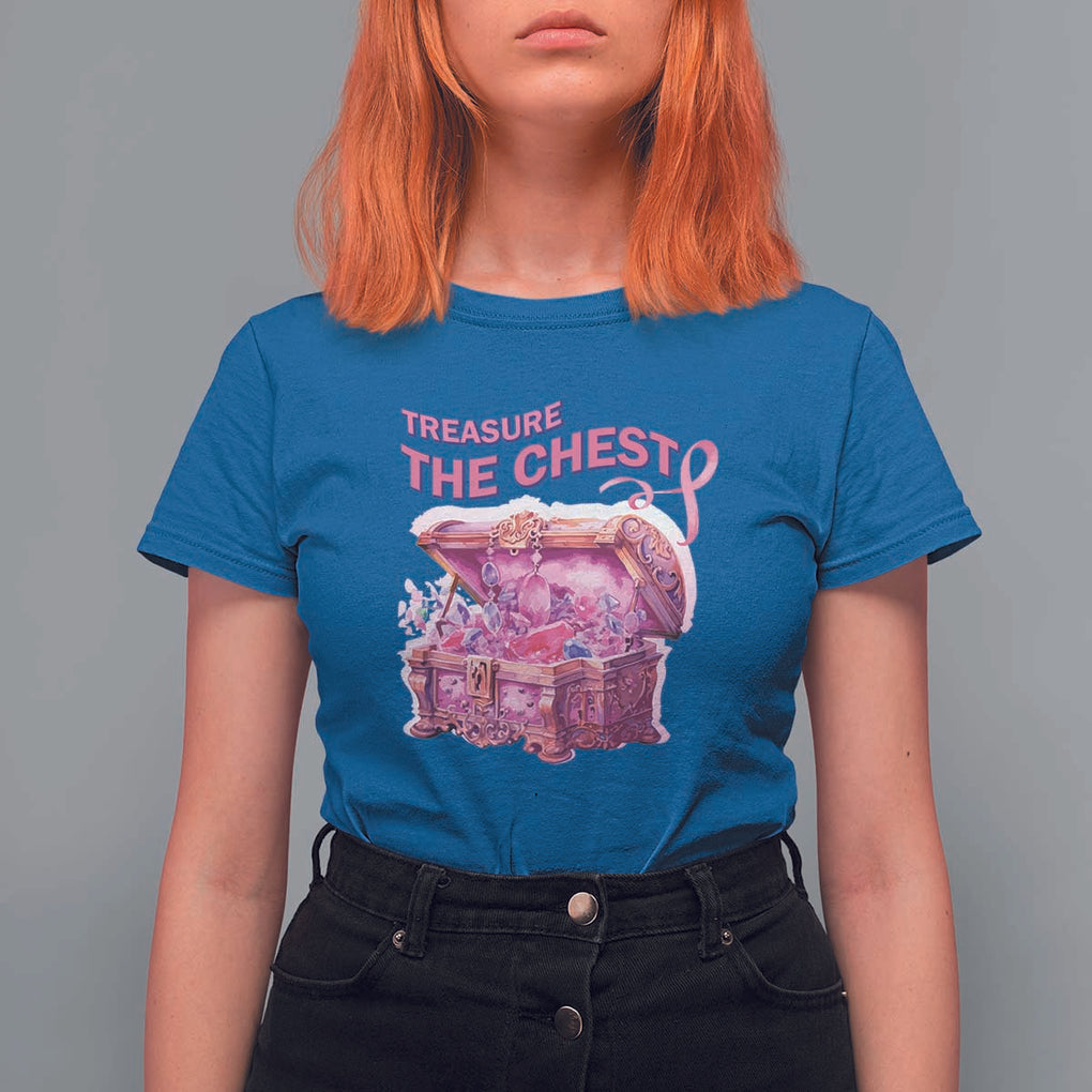 Breast Cancer Awareness T Shirt For Women Treasure The Chest Crystal Diamond Pink Ribbon TS11 Royal Blue Print Your Wear