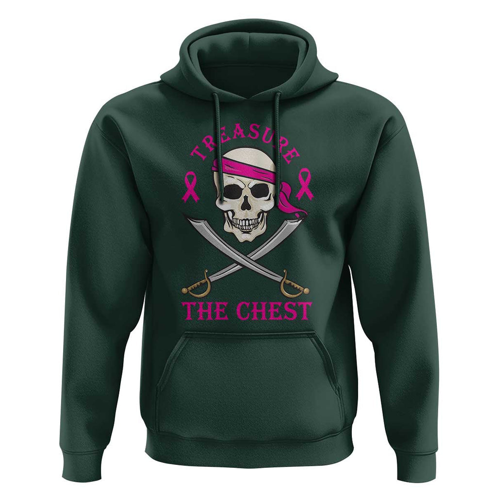 Breast Cancer Awareness Hoodie Treasure The Chest Pirate Skull Sword Pink Ribbon TS11 Dark Forest Green Print Your Wear