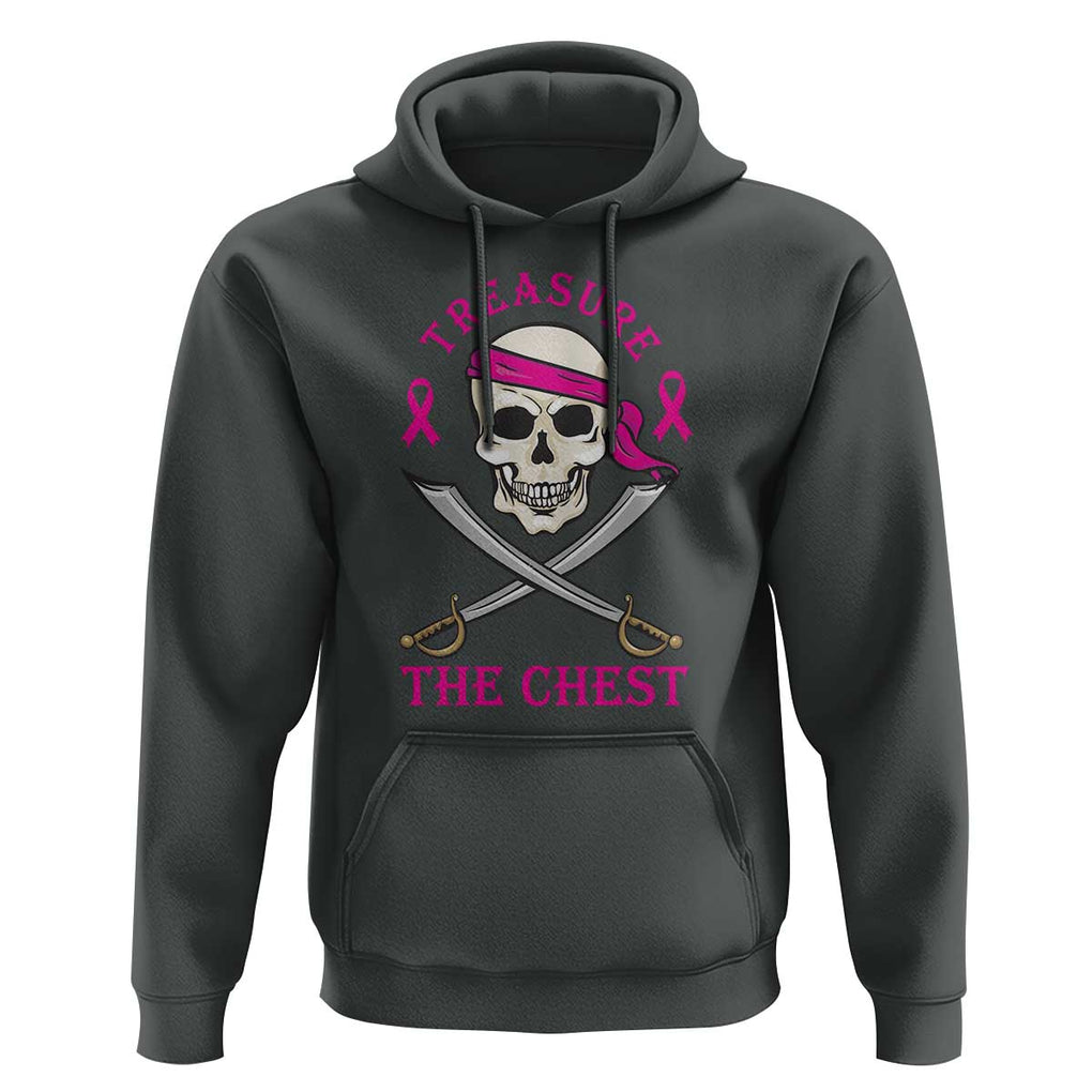 Breast Cancer Awareness Hoodie Treasure The Chest Pirate Skull Sword Pink Ribbon TS11 Dark Heather Print Your Wear