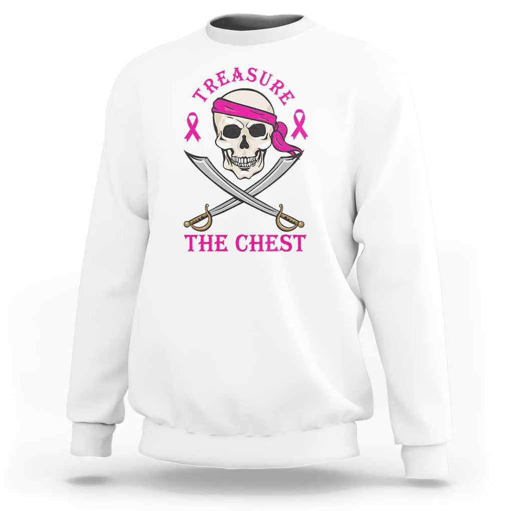 Breast Cancer Awareness Sweatshirt Treasure The Chest Pirate Skull Sword Pink Ribbon TS11 White Print Your Wear