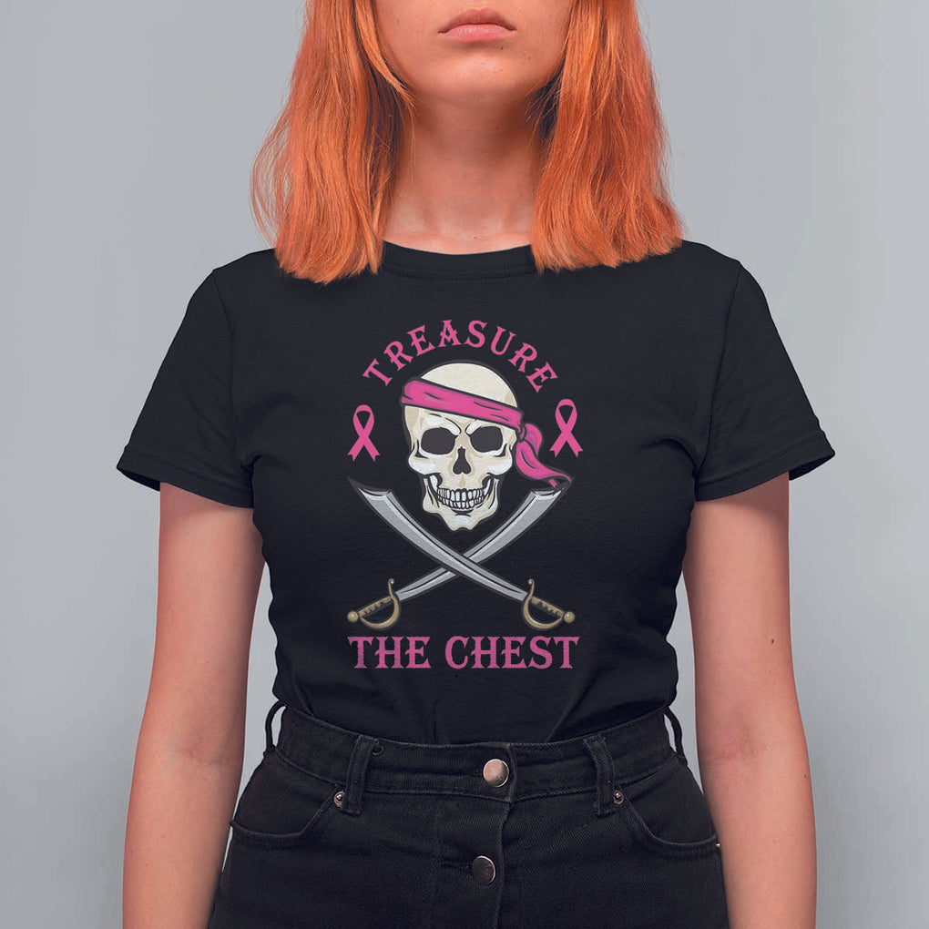 Breast Cancer Awareness T Shirt For Women Treasure The Chest Pirate Skull Sword Pink Ribbon TS11 Black Print Your Wear