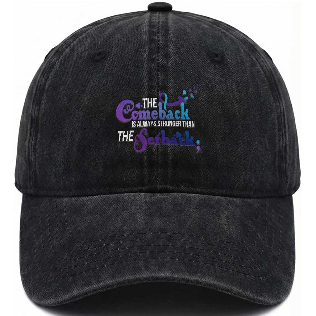 Suicide Prevention Awareness Washed Cotton Baseball Cap The Comeback Is Always Stronger Than The Setback Semicolon