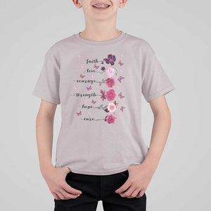 Breast Cancer Awareness T Shirt For Kid Faith Love Courage Strength Hope Cure Pink Flower Roses Butterfly TS11 Ice Gray Print Your Wear
