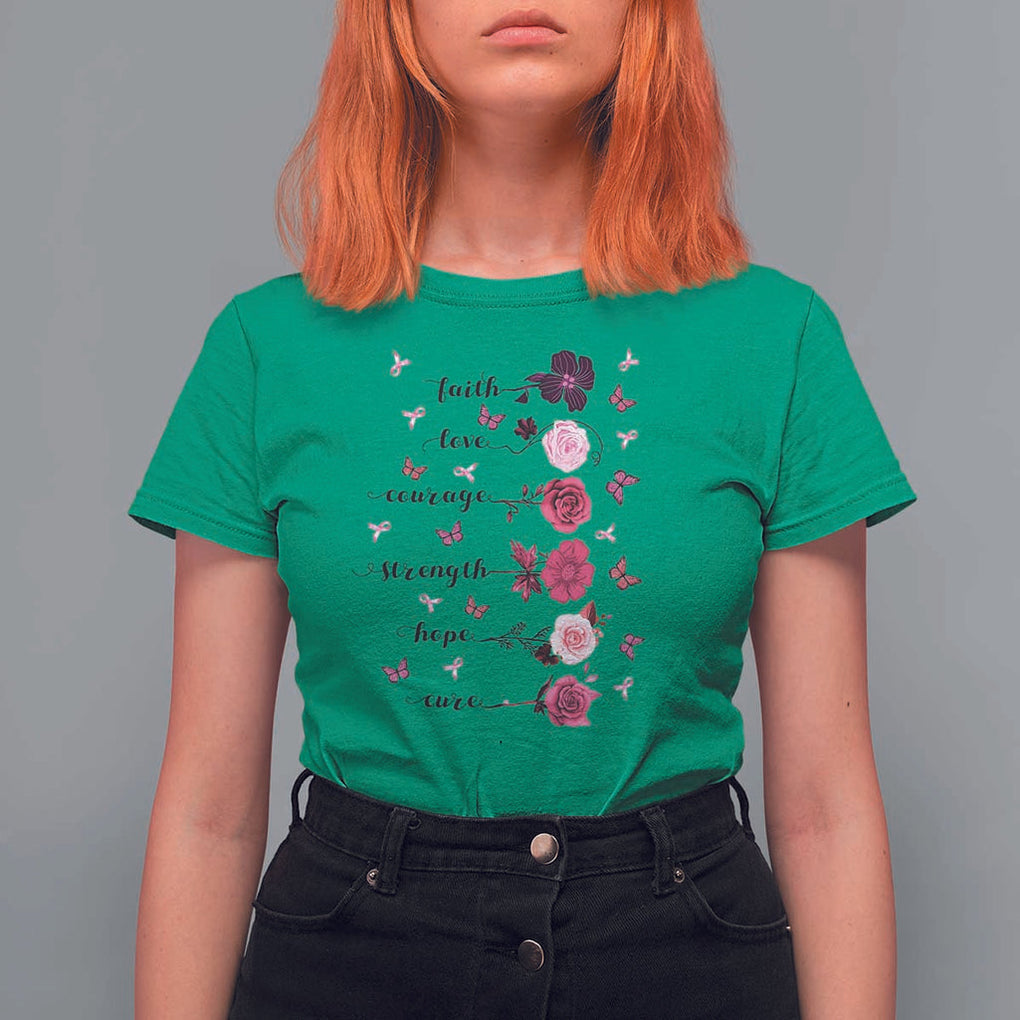 Breast Cancer Awareness T Shirt For Women Faith Love Courage Strength Hope Cure Pink Flower Roses Butterfly TS11 Irish Green Print Your Wear