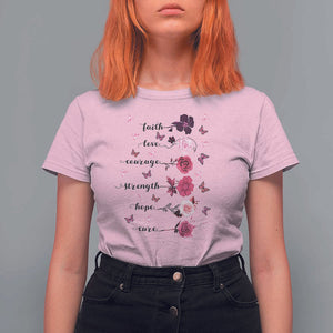 Breast Cancer Awareness T Shirt For Women Faith Love Courage Strength Hope Cure Pink Flower Roses Butterfly TS11 Light Pink Print Your Wear