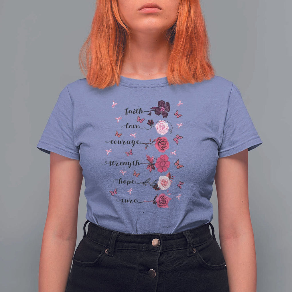 Breast Cancer Awareness T Shirt For Women Faith Love Courage Strength Hope Cure Pink Flower Roses Butterfly TS11 Violet Print Your Wear
